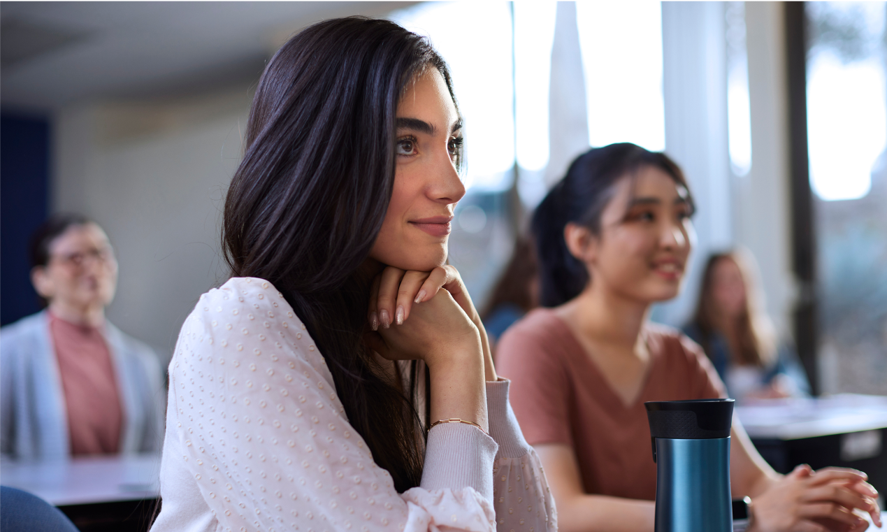 student listening in class